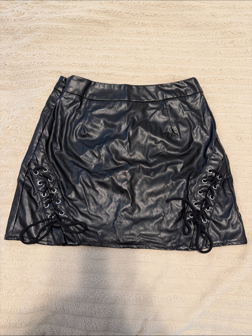 Black Faux Leather Lace-Up Mini Skirt